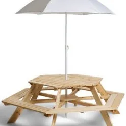 JLY Piknikbord Med Parasoll, Nature